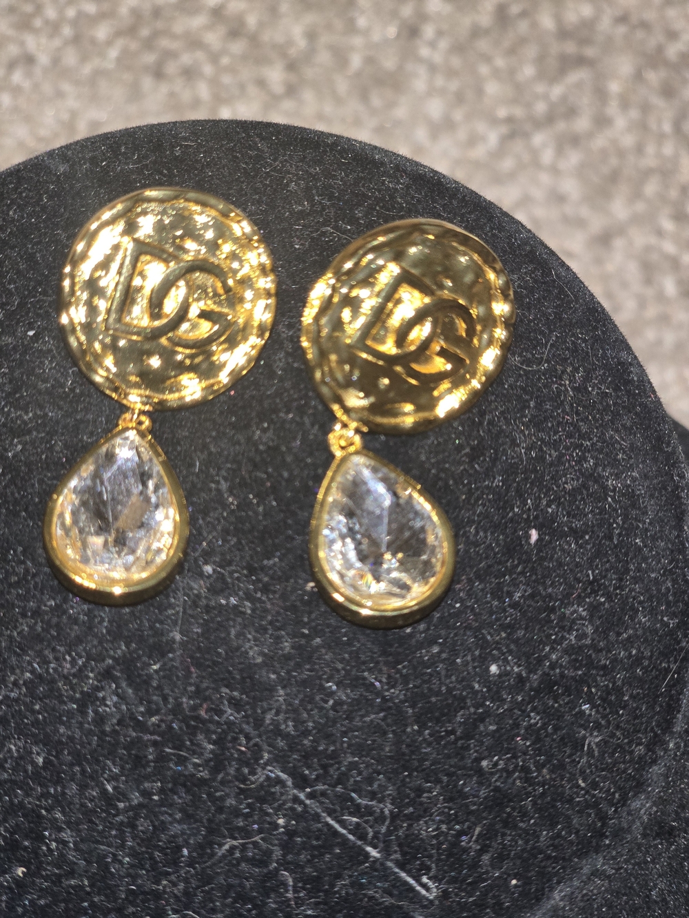 D&G Gold-Tone Drop Earrings with Clear Teardrop Stones